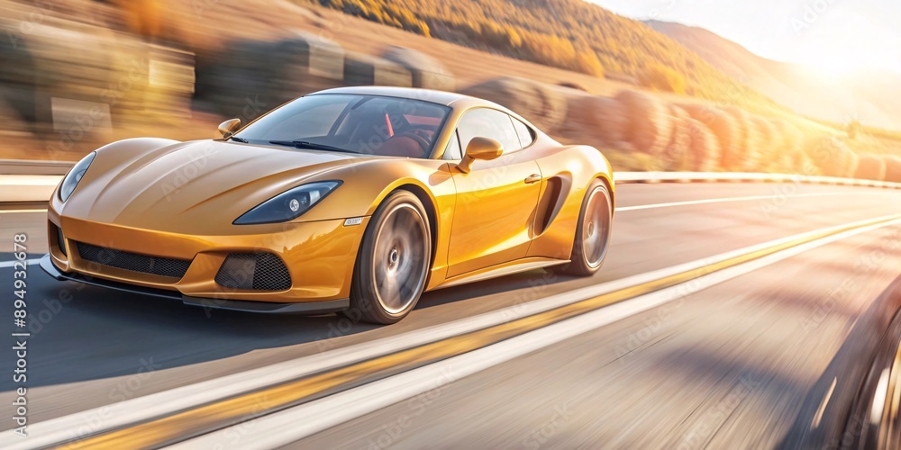 Obraz premium The Ultimate Supercar in Motion. Experience the thrill of speed with this stunning supercar captured in motion along a scenic road. The luxurious design combines elegance and power.