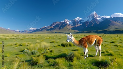 Wallpaper Mural Lone Alpaca Peacefully Grazing in Vast Mountain Meadow Torontodigital.ca