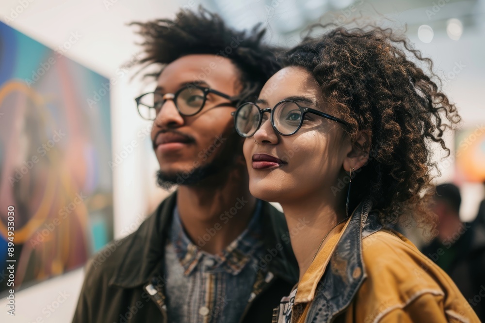 Portrait of a tender multiethnic couple in their 20s visiting an art exhibition Portrait of a tender multiethnic couple in their 20s visiting an art exhibition