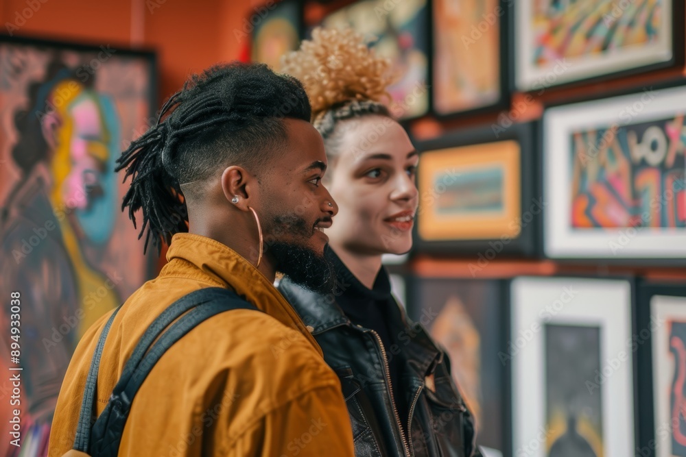 Portrait of a tender multiethnic couple in their 20s visiting an art exhibition Portrait of a tender multiethnic couple in their 20s visiting an art exhibition