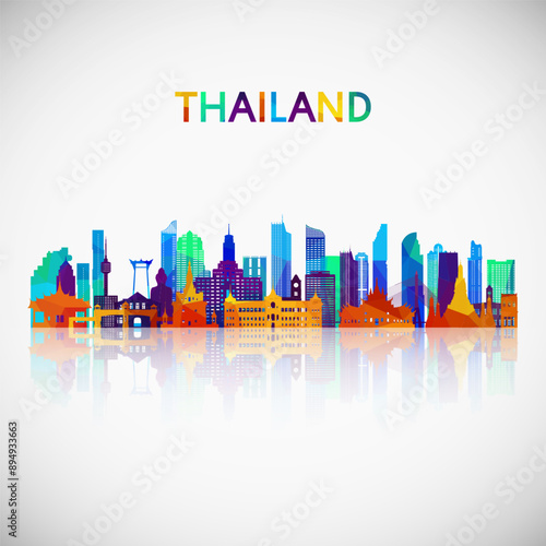 Thailand skyline silhouette in colorful geometric style. Symbol for your design. Vector illustration.