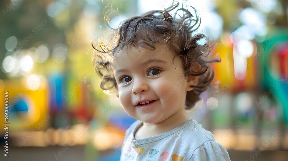 Joyful Toddler's First Park Adventure with Blurred Background Joyful Toddler's First Park Adventure with Blurred Background