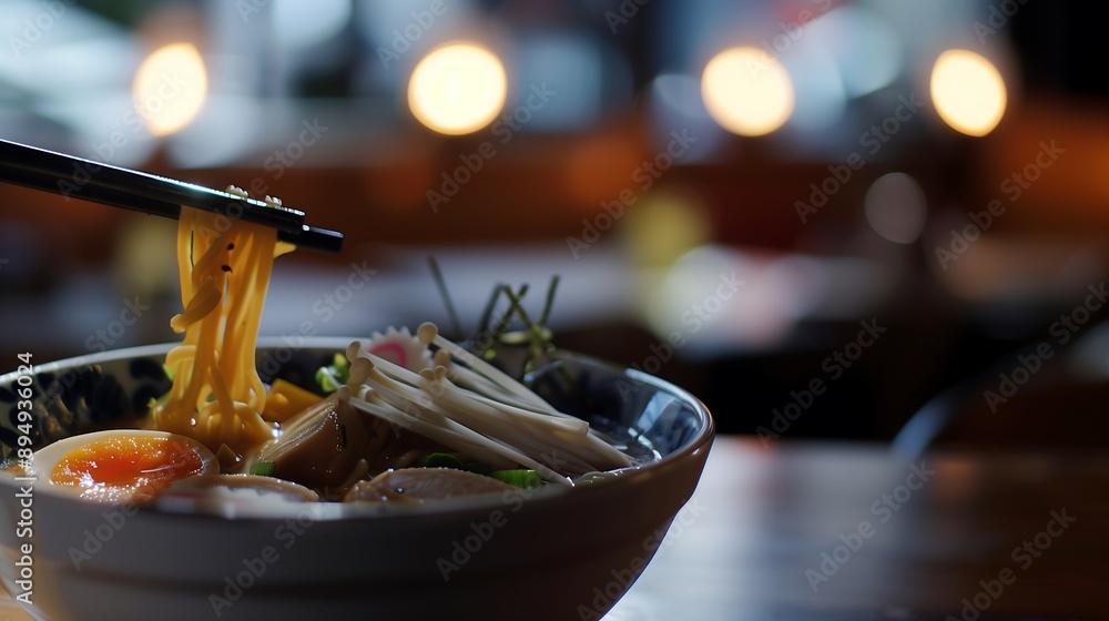 traditional ramen with mushrooms and soft-boiled egg traditional ramen with mushrooms and soft-boiled egg