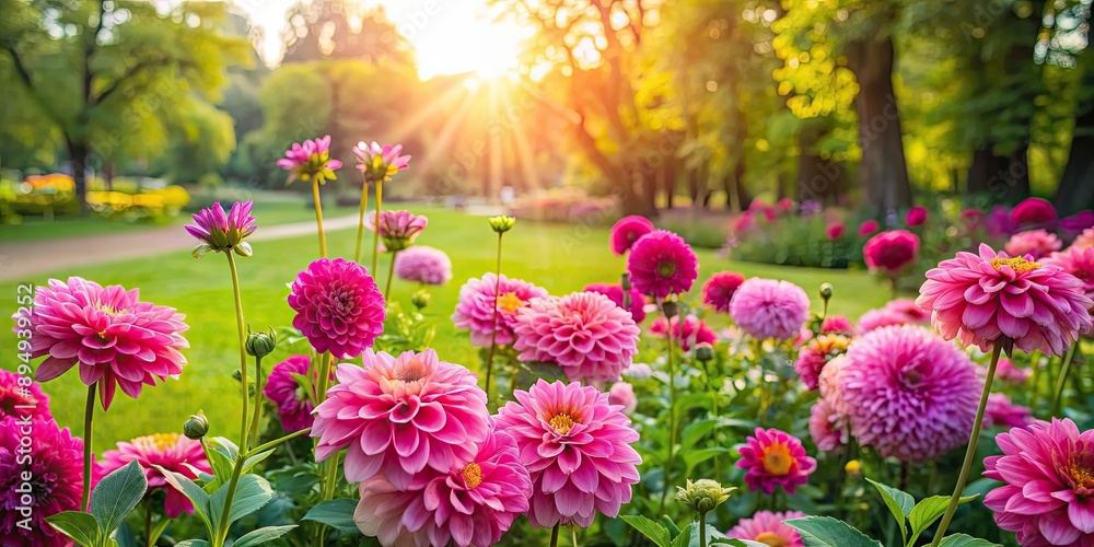 Pink flowers blooming in a vibrant summer park setting, pink, flowers, park, summer, nature, vibrant, blooming, outdoors