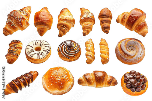 Group of tasty bakery products on transparent background or PNG file.