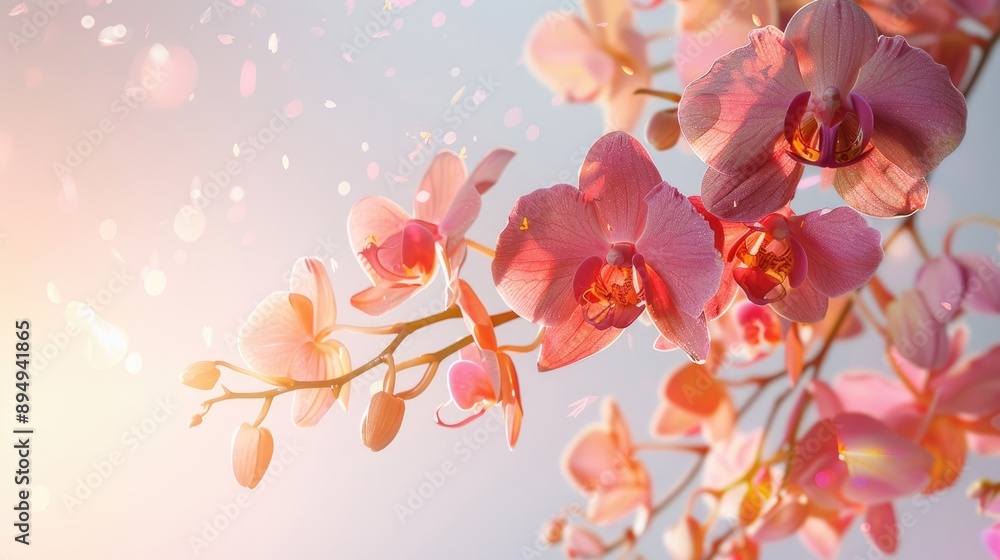 Naklejka premium Blooming orchid flowers on white background for product display or design visual