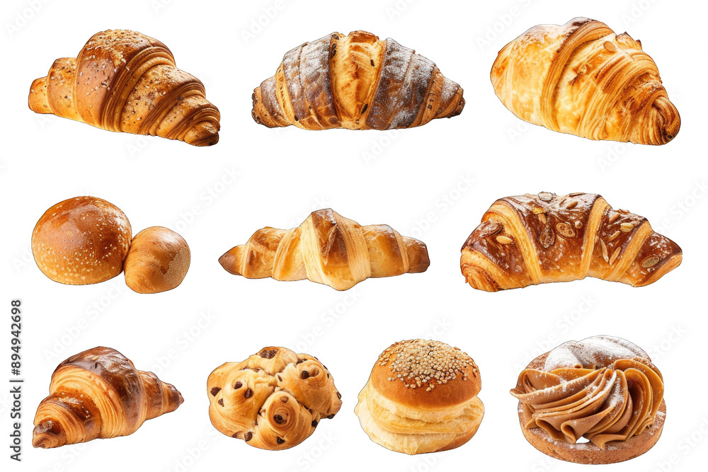 Group of tasty bakery products on transparent background or PNG file. Group of tasty bakery products on transparent background or PNG file.