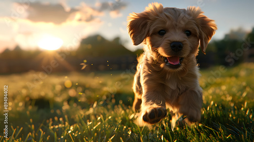 "Advertising Storyboard: Puppy Running on Grass at Sunset"