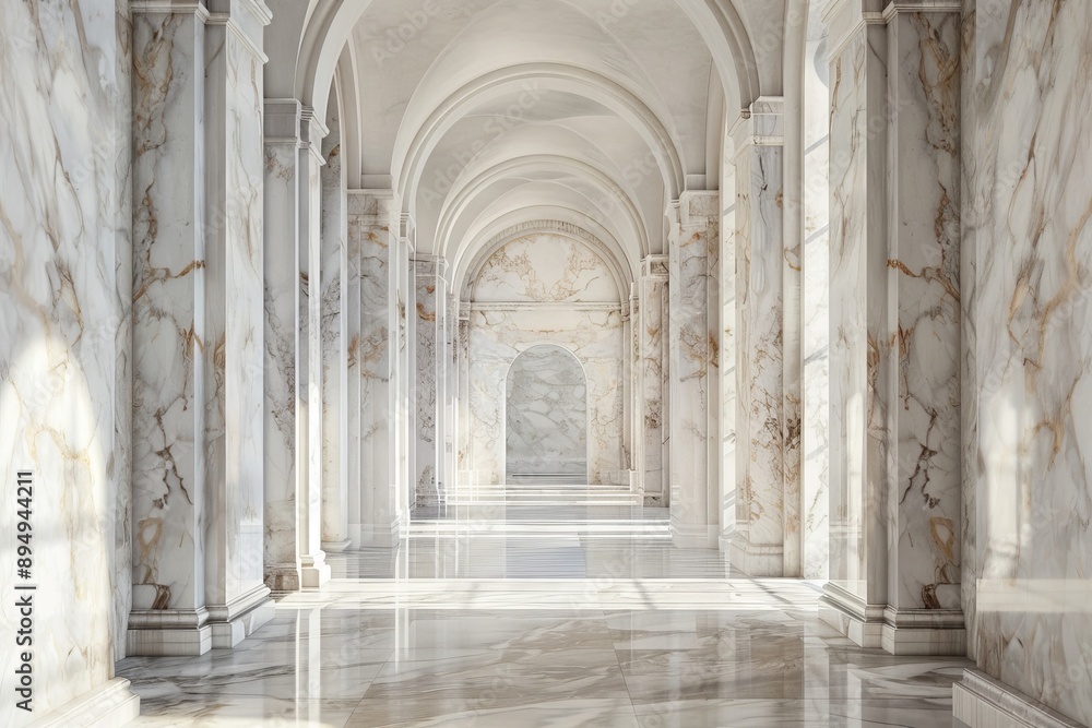 Luxury marble corridor with arches and columns. Luxury marble corridor with arches and columns.