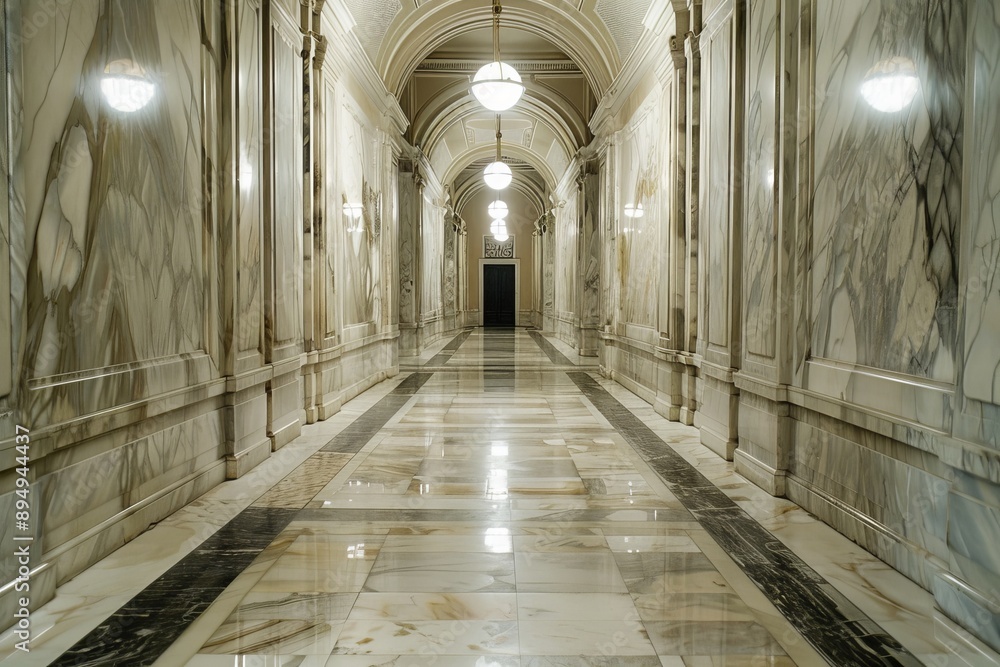 Luxury corridor with marble floor and light from the ceiling. Luxury corridor with marble floor and light from the ceiling.