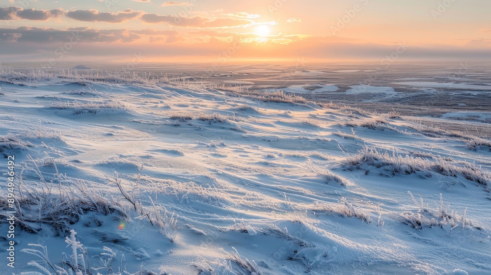 Discover the vastness of a tundra landscape, capturing the expansive, frozen plains from above. Discover the vastness of a tundra landscape, capturing the expansive, frozen plains from above.