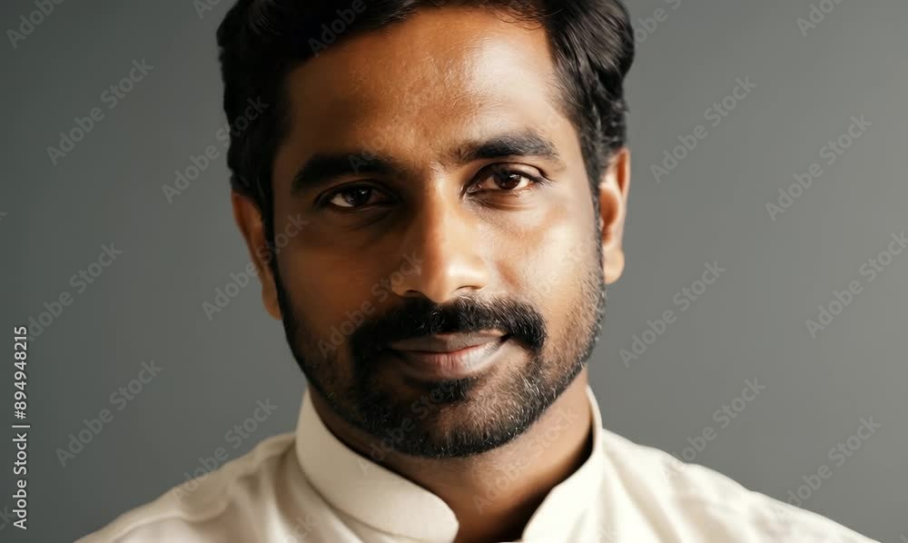 Medium shot portrait of an Indian man in his 40s in a minimalist background Medium shot portrait of an Indian man in his 40s in a minimalist background