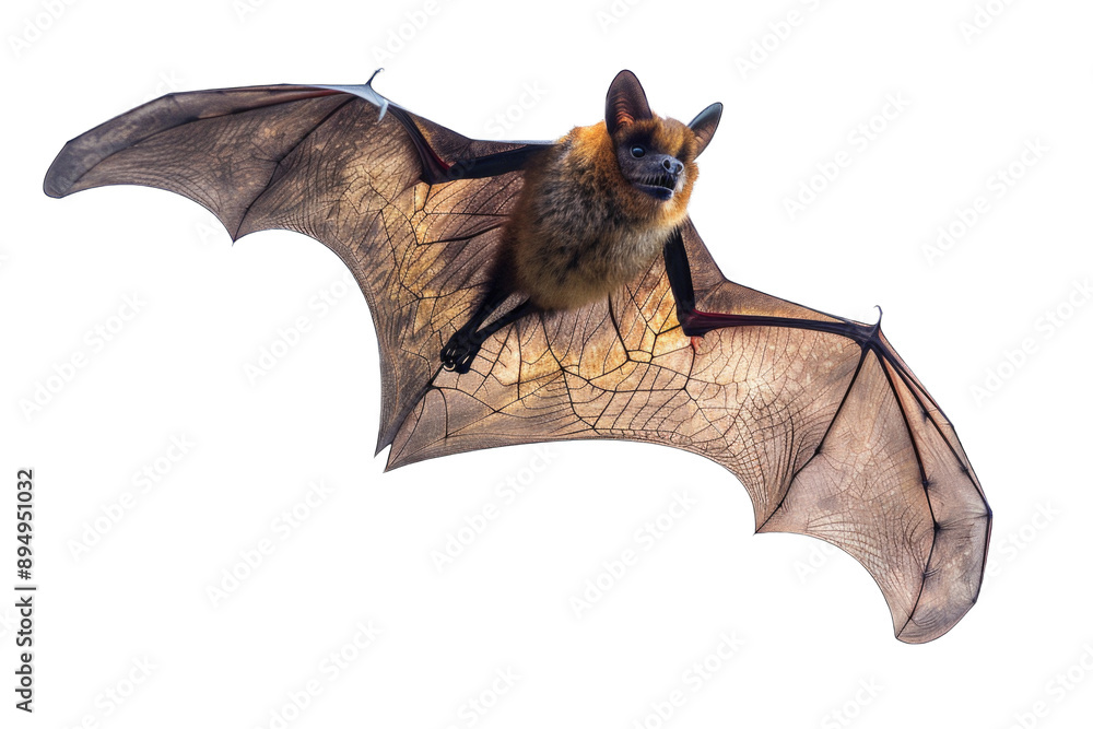 Fototapeta premium Flying Pipistrelle bat action shot of hunting animal transparent background or PNG file. This species is know for roosting and living in urban areas in Europe and Asia.