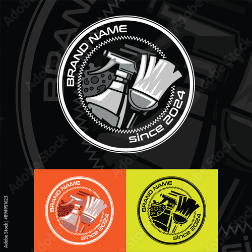 House cleaning and care, company logo, on a black background and with an additional two options.