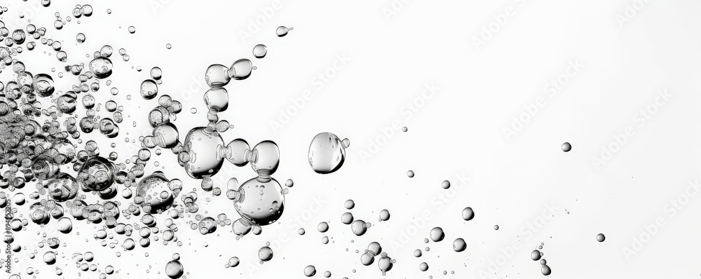 A burst of bubbles emanating from the bottom left corner of a blank white background, spreading upwards and outwards. A burst of bubbles emanating from the bottom left corner of a blank white background, spreading upwards and outwards.