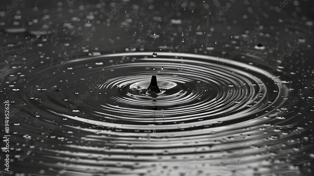 Water drop ripples in still pond. A single water drop creates concentric ripples in a still pond, creating a beautiful abstract image. Water drop ripples in still pond. A single water drop creates concentric ripples in a still pond, creating a beautiful abstract image.