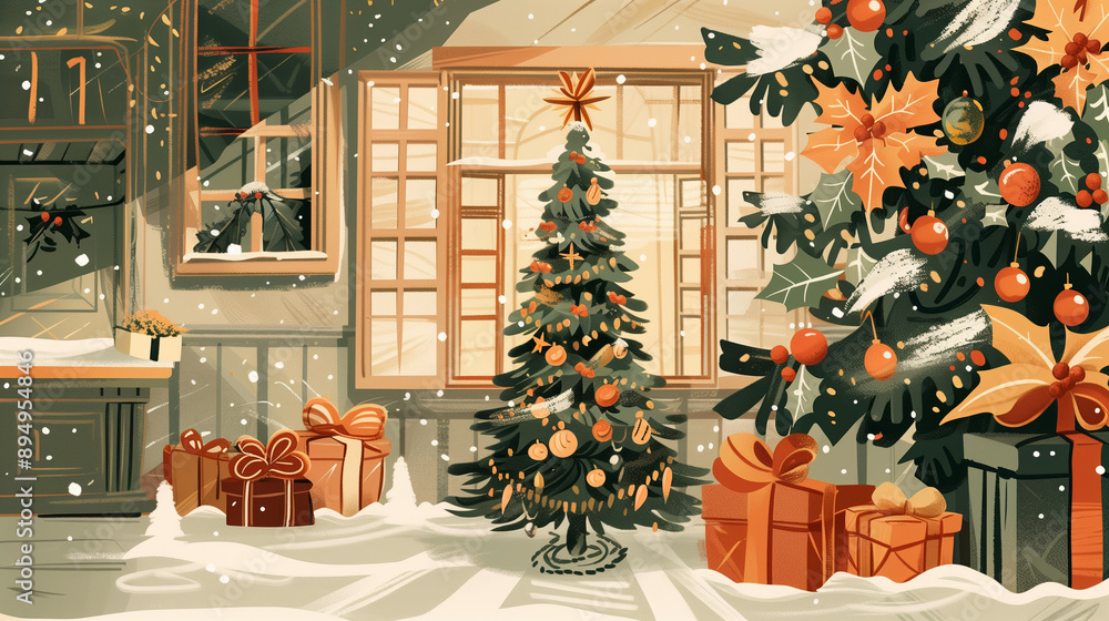Obraz premium Christmas Tree with Gifts and Snow..