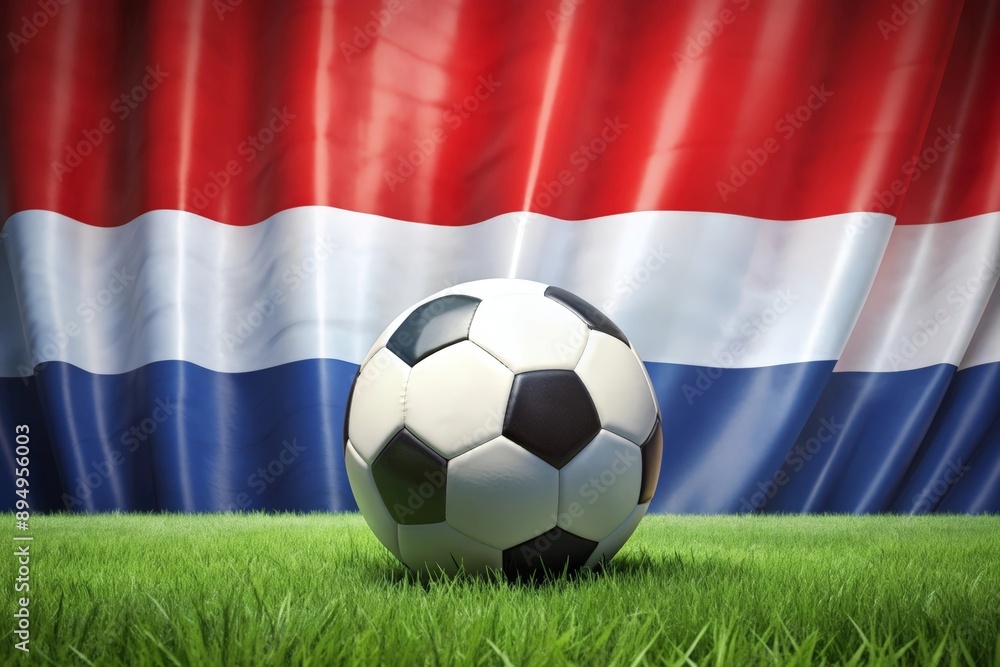 Naklejka premium Netherlands flag with soccer ball. Football