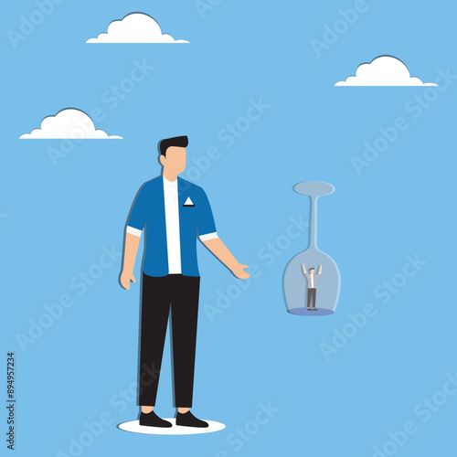 Employee or customer retention, reduce churn rate or talent management, company loyalty or CRM customer relationship management concept, businessman hold glass to retain small employee inside