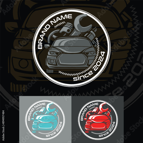 Car service logo, on a black background and with an additional two options.