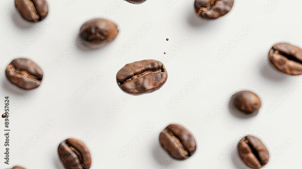 Coffee Beans Falling on White Background Coffee Beans Falling on White Background