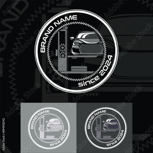 Car service logo, on a black background and with an additional two options.
