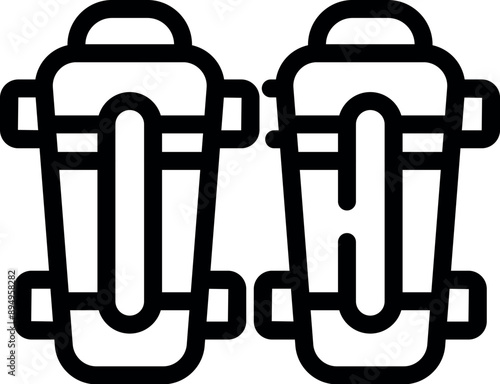 Line icon of a pair of shin guards, essential protective gear for soccer players