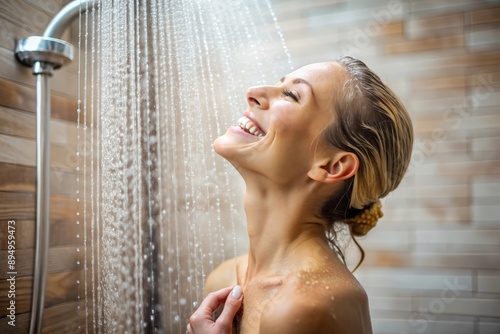 Woman with natural beauty showering