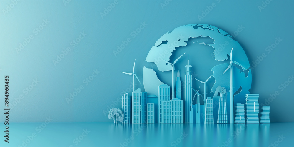 Fototapeta premium A holographic digital cityscape emerging from a tablet, representing advanced technology, smart cities, and futuristic urban development in a sleek, high-tech visualization..