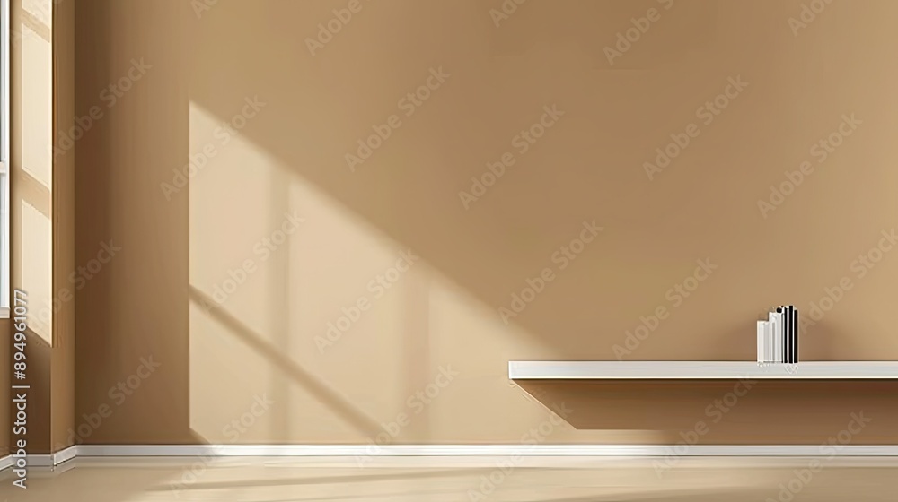 Fototapeta premium Minimalist Room With White Shelf and Books