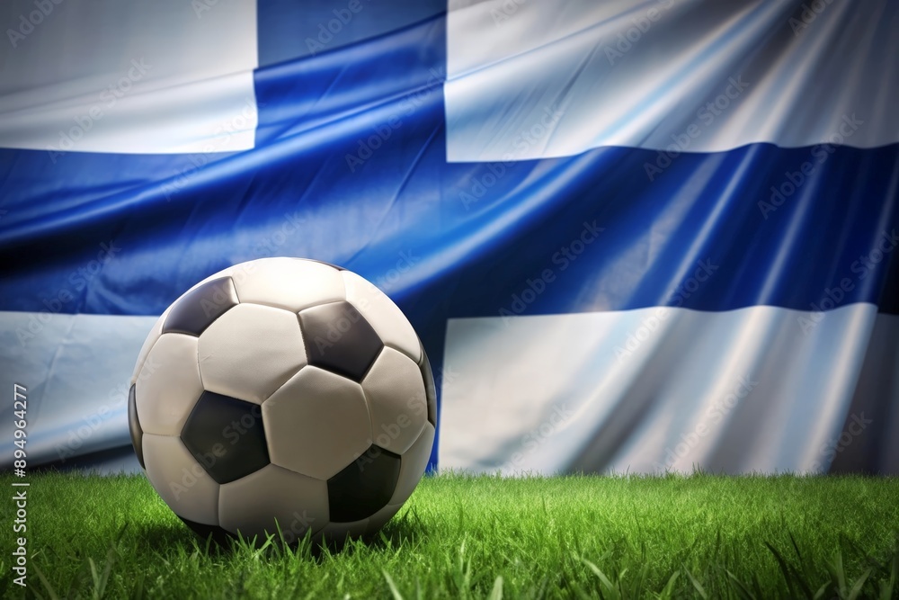 Fototapeta premium Finland flag with soccer ball. Football.