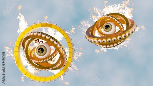 Valokuva A 3D rendering of the Galgalim, enigmatic beings described in Ezekiel's propheti