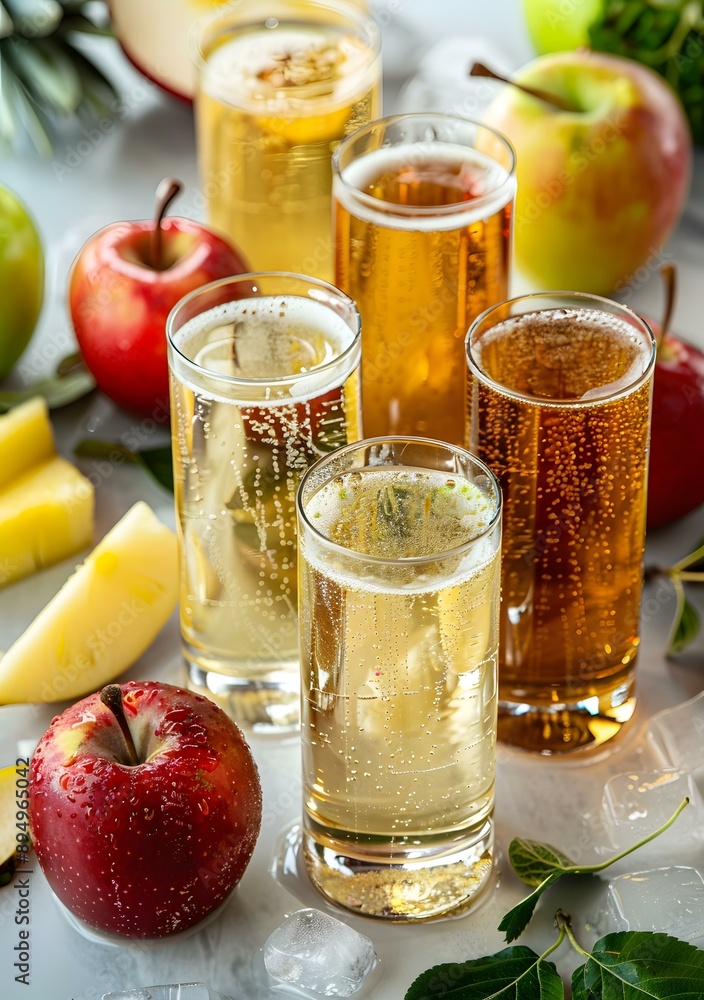 Fresh Homemade Apple Cider in Glasses with Apples and Pineapple Fresh Homemade Apple Cider in Glasses with Apples and Pineapple