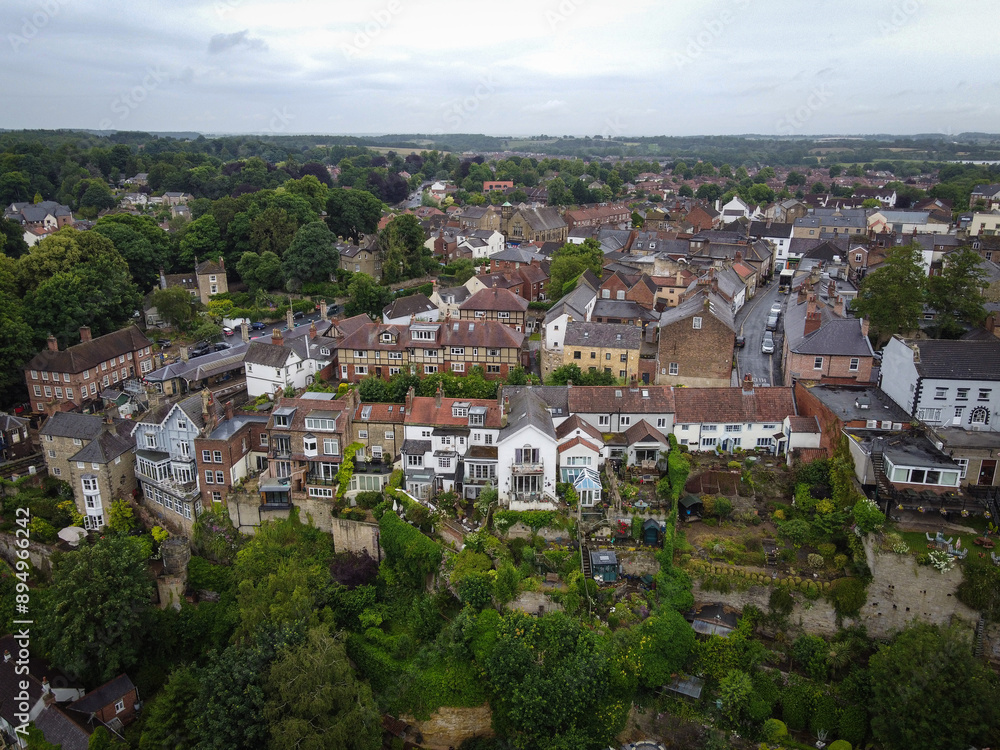 Town of Knaresborough historical center aerial view, Yorkshire, England Town of Knaresborough historical center aerial view, Yorkshire, England