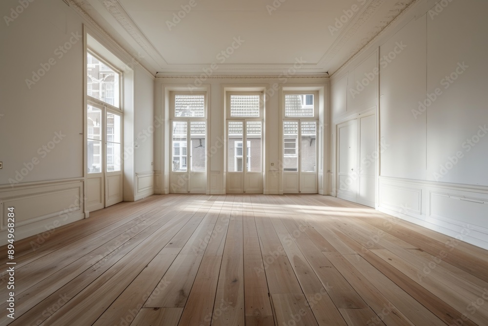 Empty room with white walls and wooden floor. Empty room with white walls and wooden floor.