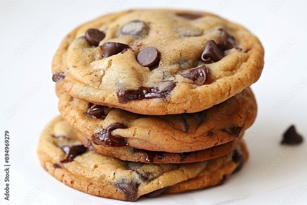 Stack of delicious chocolate chip cookies showing chewy texture Stack of delicious chocolate chip cookies showing chewy texture
