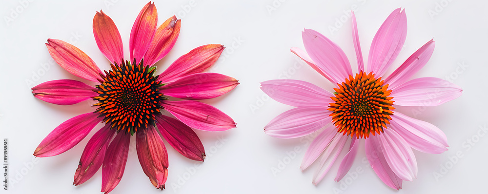 Top view echinacea flowers on white background Top view echinacea flowers on white background