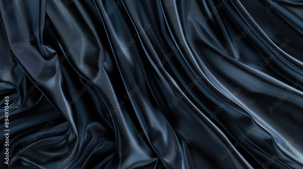 Elegant Black Silk Fabric with Smooth Folds and Shadows Elegant Black Silk Fabric with Smooth Folds and Shadows