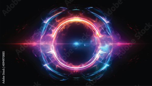 Digital colorful light trails, lens flare neon light isolated on black background for motion graphic or overlay digital business background