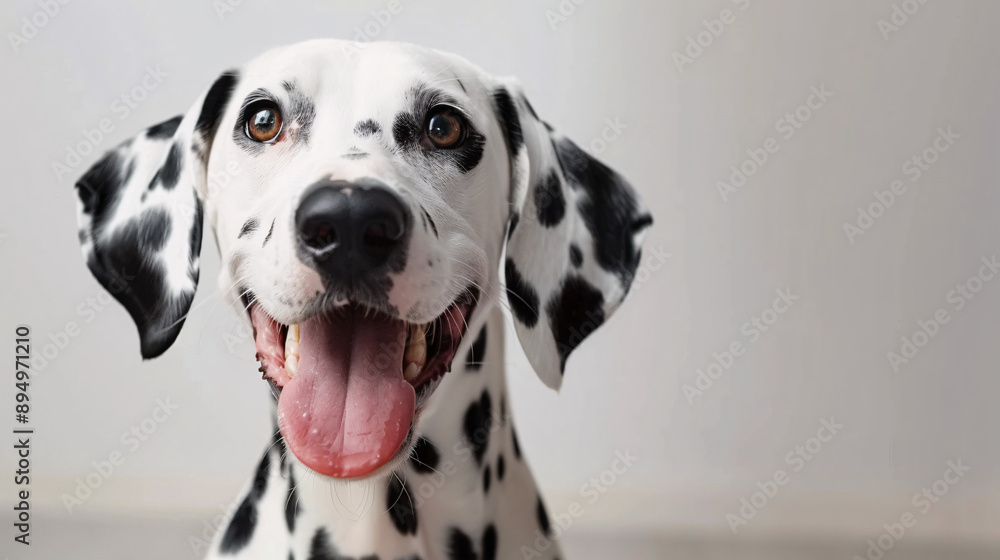 Close-up portrait of a happy dalmatian dog with its tongue sticking out, looking directly at the camera. Perfect for pet lovers, animal enthusiasts, and dog-related events. Close-up portrait of a happy dalmatian dog with its tongue sticking out, looking directly at the camera. Perfect for pet lovers, animal enthusiasts, and dog-related events.