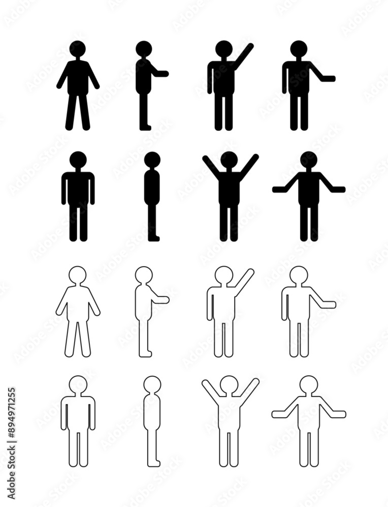 Man Standing Set, Stick Figure Human. Illustration, Pictogram of Different Human Stock Vector concept, figure Man Standing Set, Stick Figure Human. Illustration, Pictogram of Different Human Stock Vector concept, figure