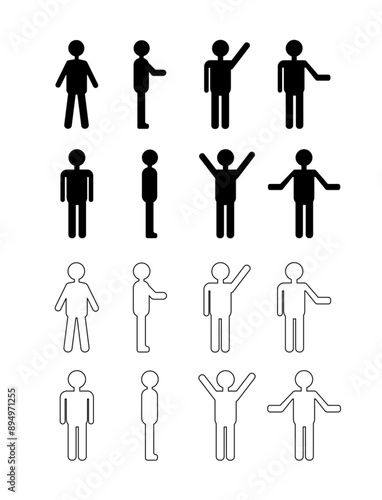 Man Standing Set, Stick Figure Human. Illustration, Pictogram of Different Human Stock Vector concept, figure