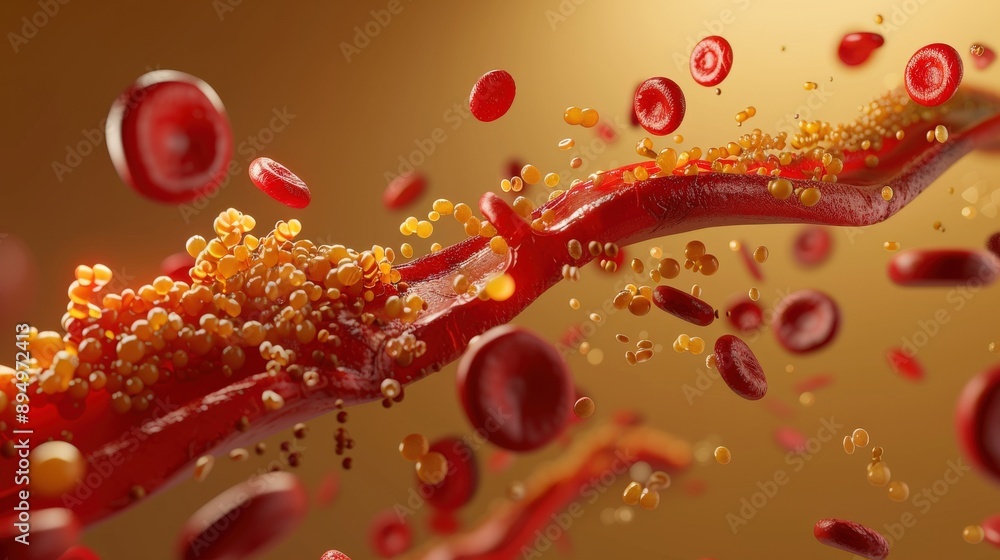 ภาพประกอบสต็อก Fat clogs blood. The accumulation of excess fat ...