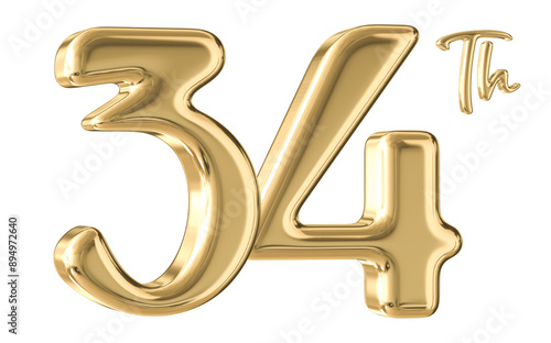 34th Anniversary Gold Number 3D