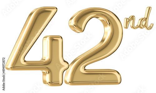 42nd Anniversary Gold Number 3D