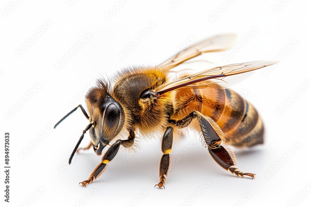 macro photography of honey bee isolated on white background macro photography of honey bee isolated on white background