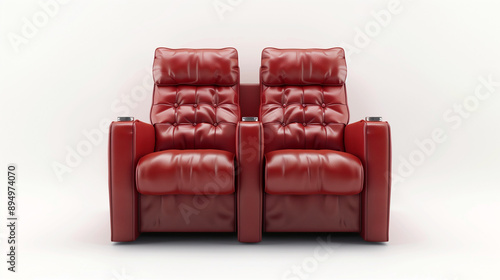 red cinema sofa chairs for couples, premium VIP luxury expensive comfortable seats, white background for advertising. AI Generative