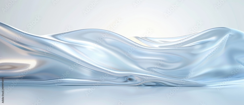 A silver sheet of fabric with a wave pattern. The image is a representation of water. The wave pattern is smooth and flowing, giving the impression of a calm and peaceful body of water A silver sheet of fabric with a wave pattern. The image is a representation of water. The wave pattern is smooth and flowing, giving the impression of a calm and peaceful body of water