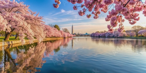 Vibrant springtime cherry blossoms along the tidal basin in Washington, D.C, cherry blossoms, springtime, bloom photo