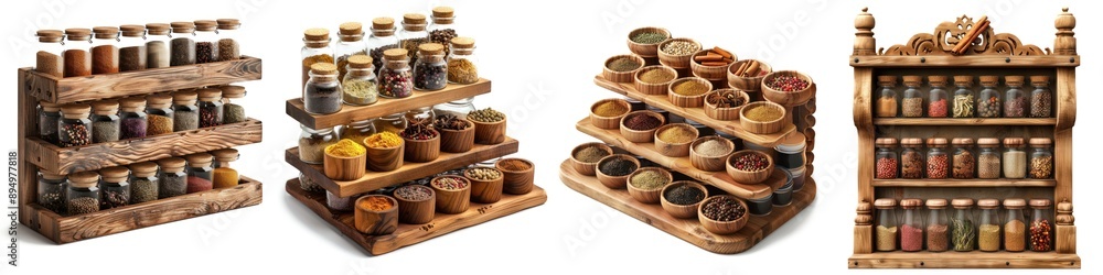 A collection of colorful spice jars displayed on rustic wooden shelves, perfect for culinary and kitchen-themed photography. A collection of colorful spice jars displayed on rustic wooden shelves, perfect for culinary and kitchen-themed photography.